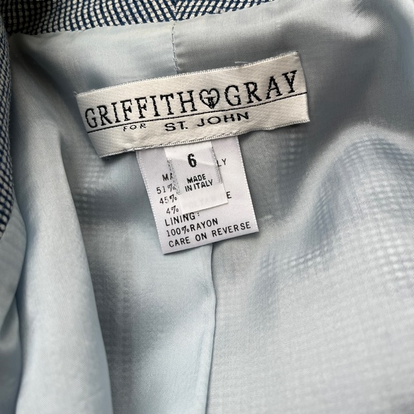 Vintage Griffith & Gray Blue & White Blazer Skirt Suit Set - Picture 7 of 8